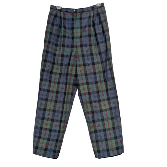 Vintage Harvé Benard Wool Tartan Plaid Pants Petite Green & Blue sz 12 - Picture 1 of 7